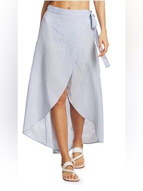 Onia Light Blue Pinstripe High-Low Wrap Skirt
